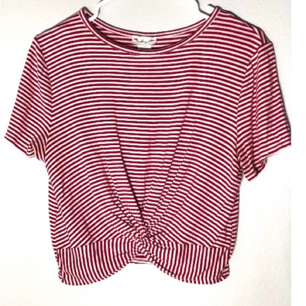 Red and White Stripped Crop Top w/ knot front
